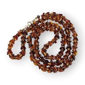 Vintage Trifari Beaded Strand Necklace Honey Amber Brown Acrylic Glass Beads 20"
